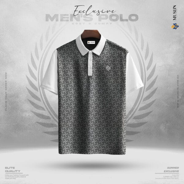 Muslin's Luxury Seamless Pattern Polo | Black