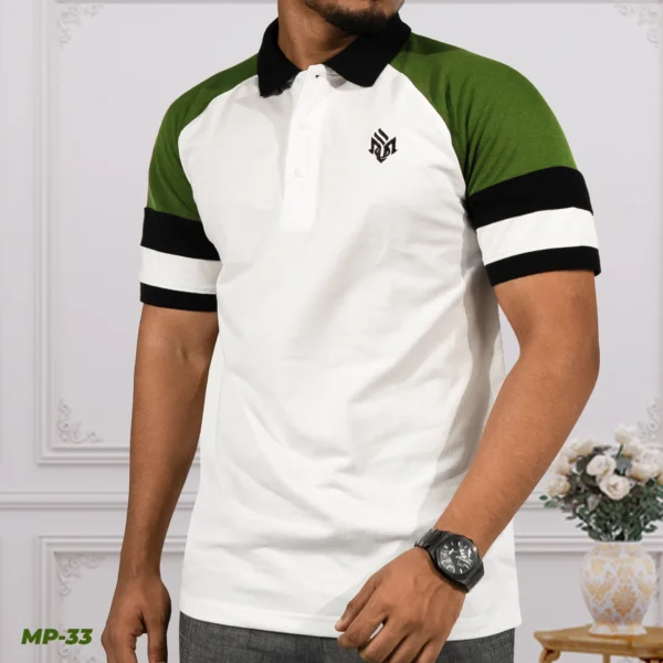 Muslin's Premium Raglan Polo | White & Olive