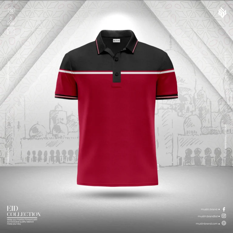 Muslin’s Elite Contrast Jacquard Polo Shirt | Red