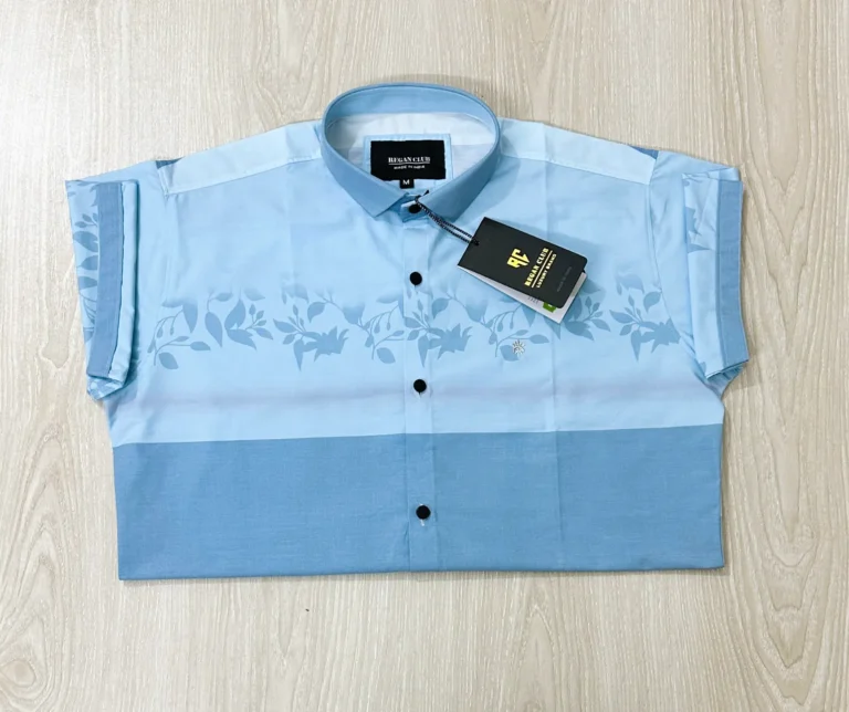 Muslin’s Indian Fabric’s Digital Print Shirt | Sky