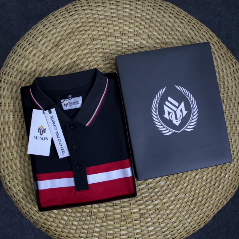 Muslin’s Elite Contrast Jacquard Polo Shirt | Red