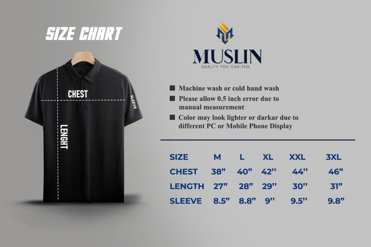 Muslin polo shirt Size Chart