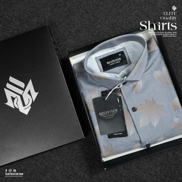 Muslin's Elite Quality Men’s Digital Printed Full Shirt | Ash