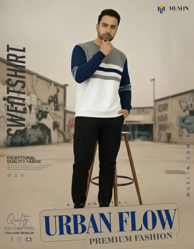 Muslin’s Premium Urban Metro Style Stripe Sweatshirt – Navy Blue