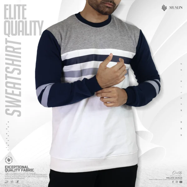 Muslin's Premium Urban Metro Style Stripe Sweatshirt - Navy Blue